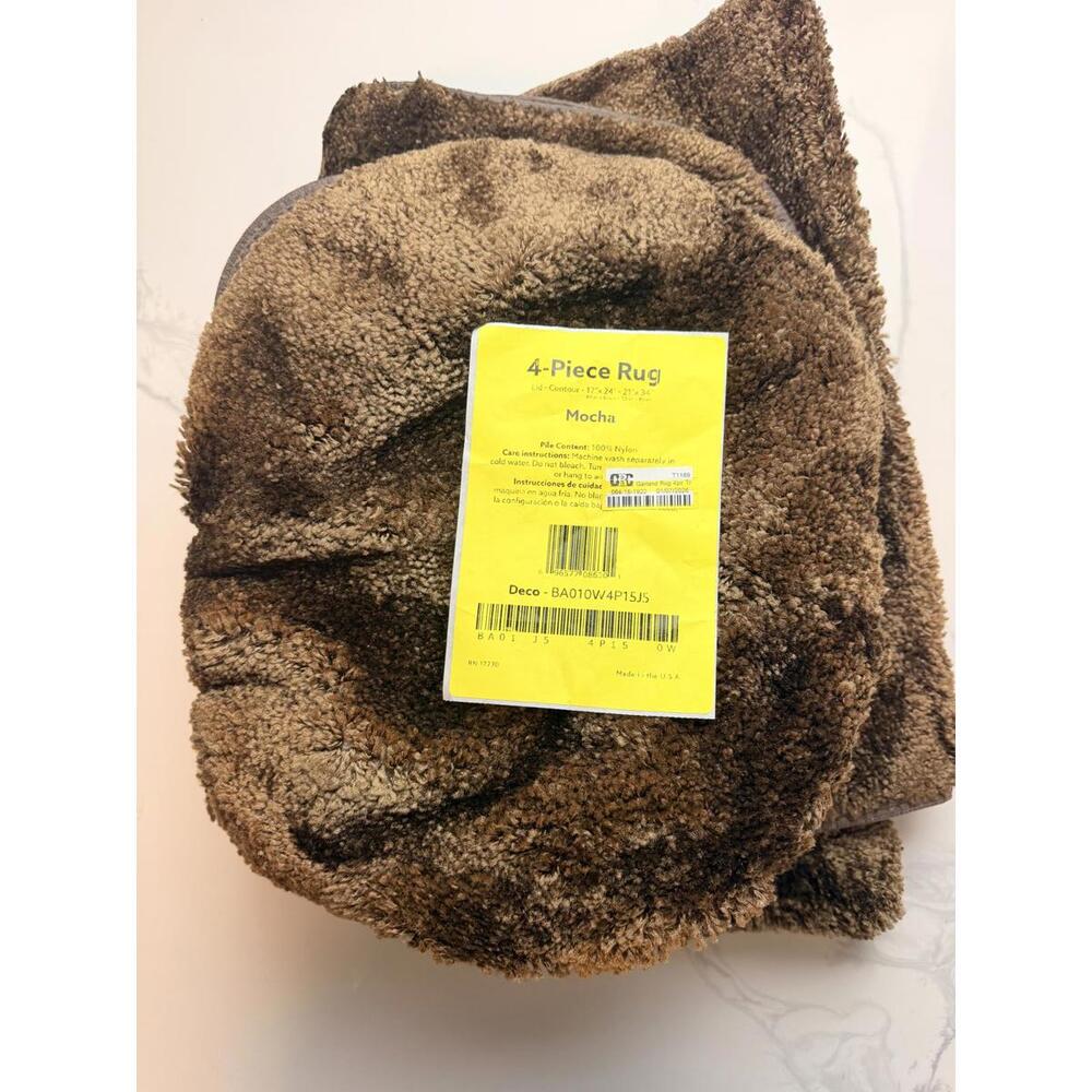 Garland 4pc Bath Rug Set Mocha Nylon Plush Toilet Lid Contour Mat Set NEW